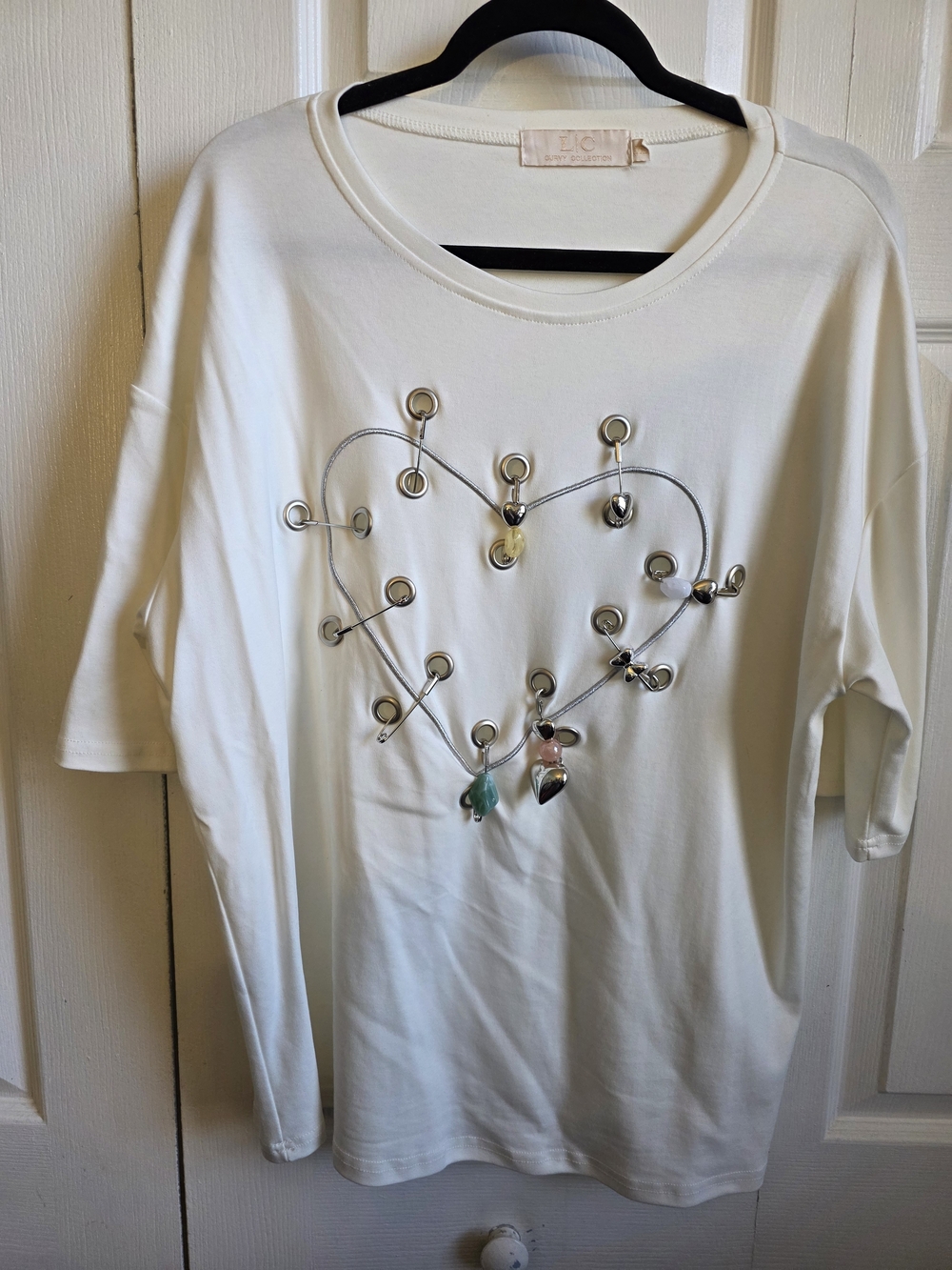 Lightweight White Short Sleeve Tee with Heart Grommet Detail